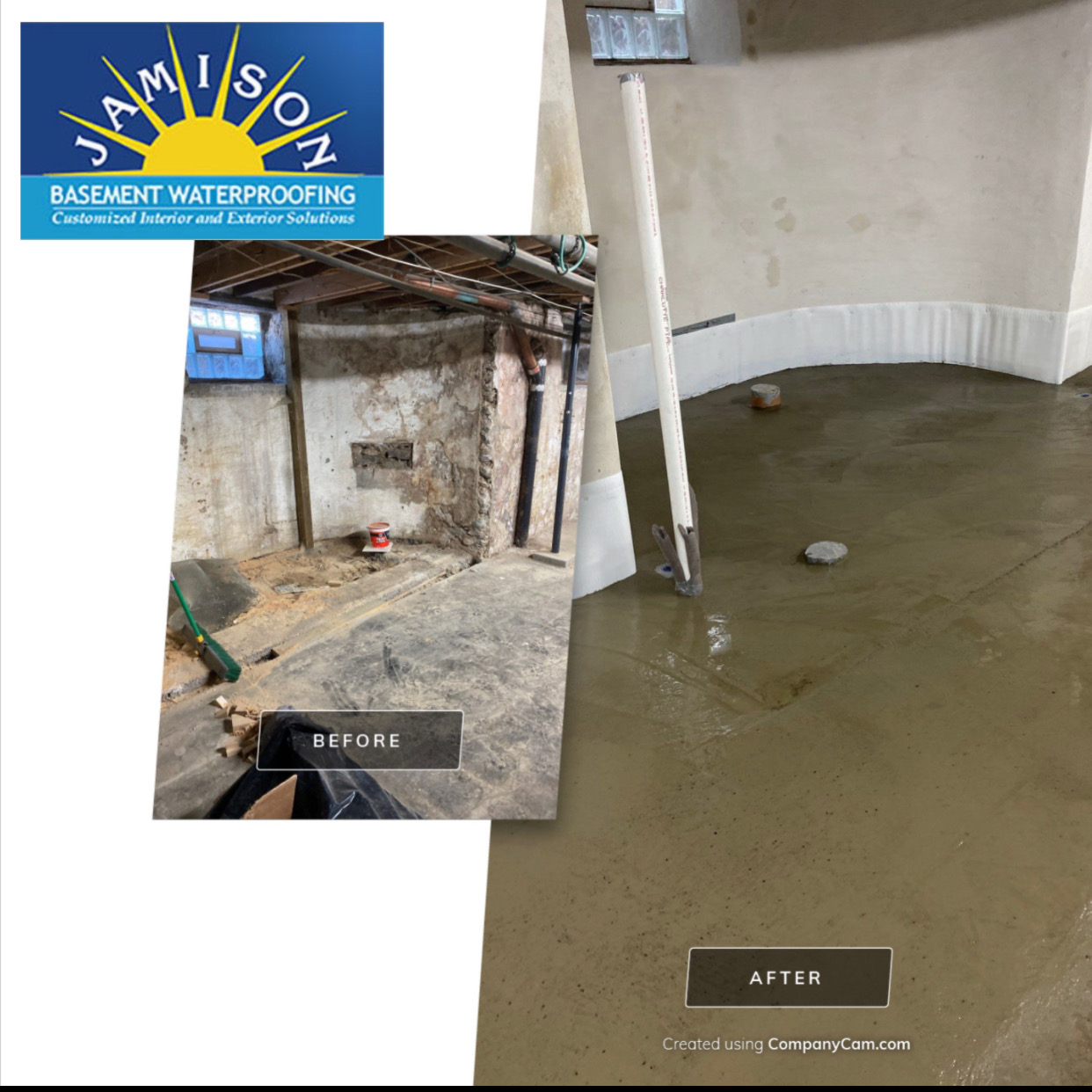 Before/ After  stucco walls ‘ drainage system / sump pump 