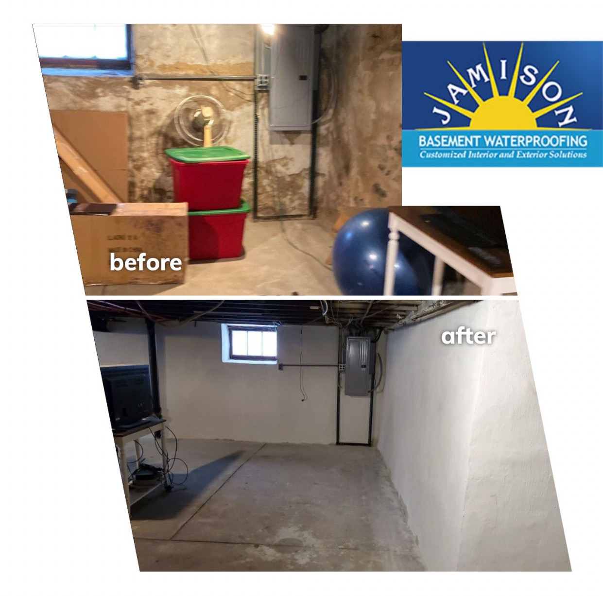 Before after basement walls restoration 